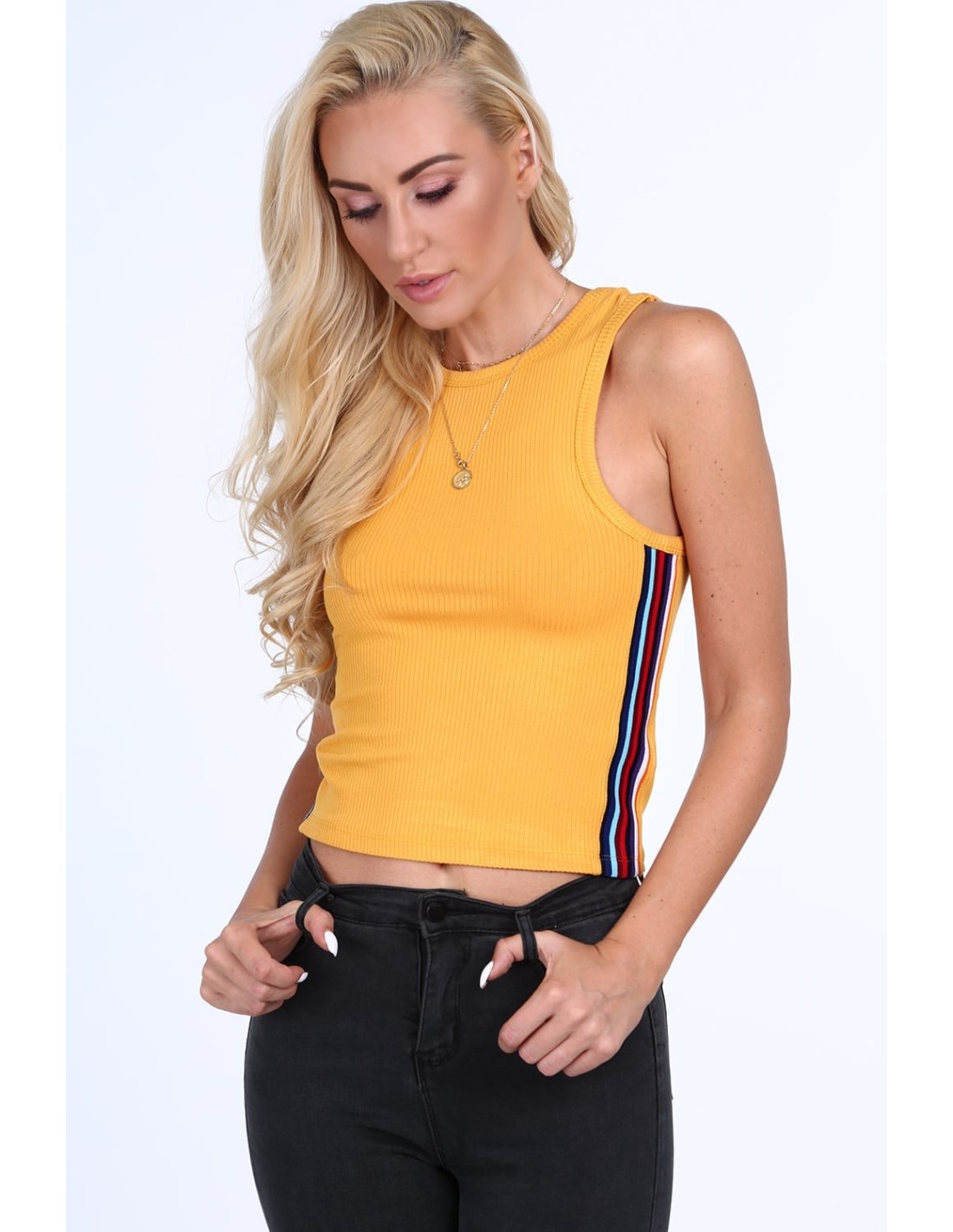 Mustard ribbed top with stripes 0300 - Online store - Boutique